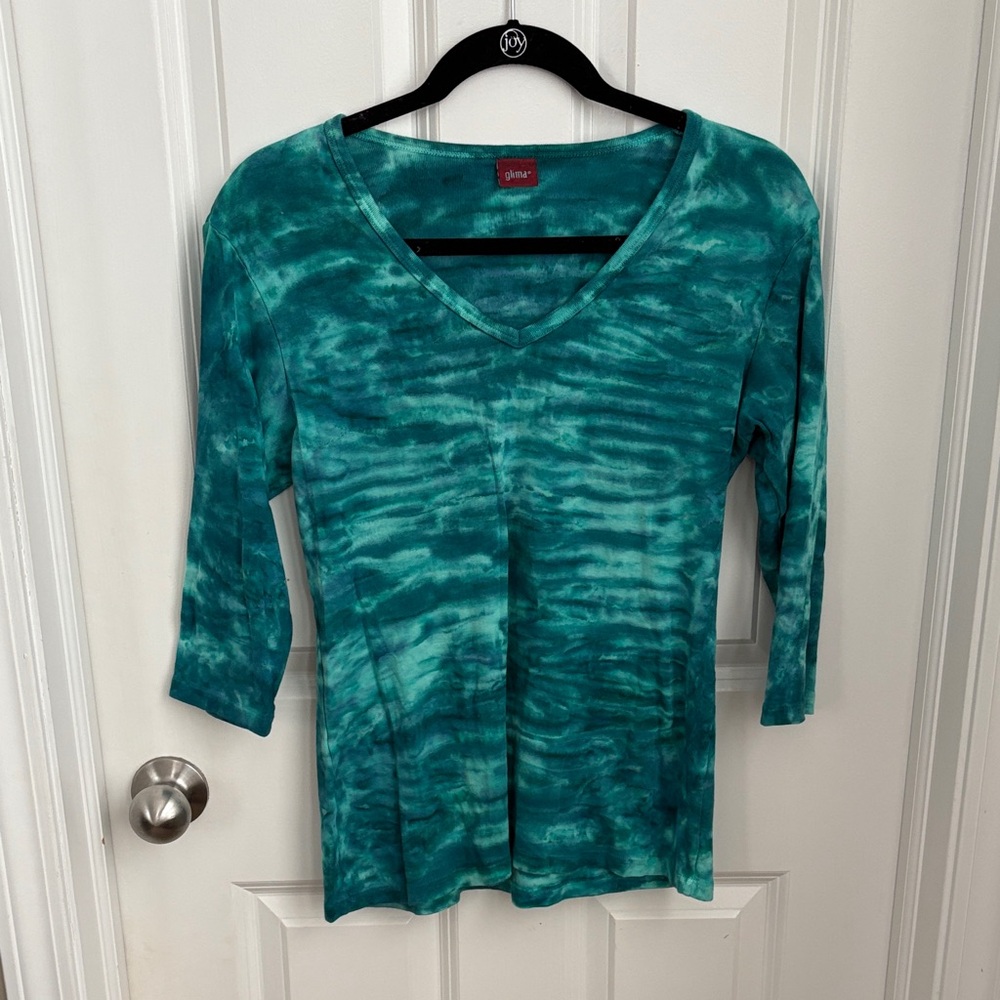 Glima Teal Tie-Dye 3/4 Sleeve Top